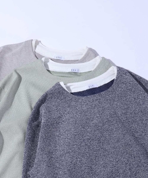 a.v.v（アーヴェヴェ）の「【イージーケア/毛玉になりにくい】ツイルシャンブレーフェイクレイヤードカットソー（Tシャツ/カットソー・メンズ・ライトグレー/ネイビー/ミント・46/48/50）」の3枚目の写真