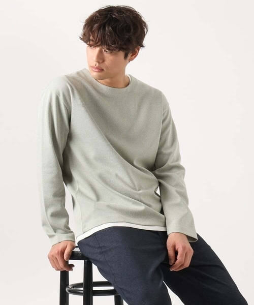 a.v.v（アーヴェヴェ）の「【イージーケア/毛玉になりにくい】ツイルシャンブレーフェイクレイヤードカットソー（Tシャツ/カットソー・メンズ・ライトグレー/ネイビー/ミント・46/48/50）」の2枚目の写真