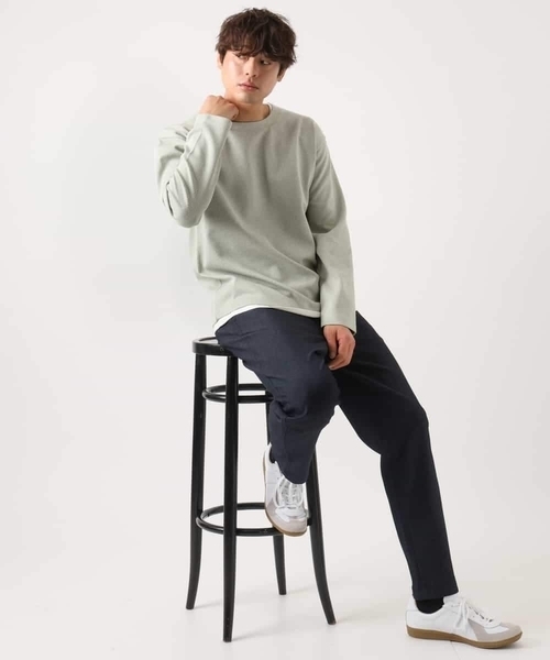 a.v.v（アーヴェヴェ）の「【イージーケア/毛玉になりにくい】ツイルシャンブレーフェイクレイヤードカットソー（Tシャツ/カットソー・メンズ・ライトグレー/ネイビー/ミント・46/48/50）」の4枚目の写真