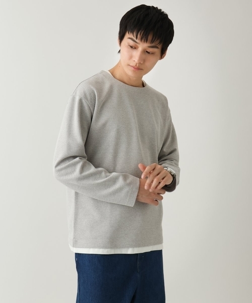 a.v.v（アーヴェヴェ）の「【イージーケア/毛玉になりにくい】ツイルシャンブレーフェイクレイヤードカットソー（Tシャツ/カットソー・メンズ・ライトグレー/ネイビー/ミント・46/48/50）」の17枚目の写真