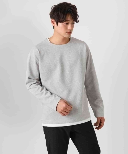 a.v.v（アーヴェヴェ）の「【イージーケア/毛玉になりにくい】ツイルシャンブレーフェイクレイヤードカットソー（Tシャツ/カットソー・メンズ・ライトグレー/ネイビー/ミント・46/48/50）」の18枚目の写真