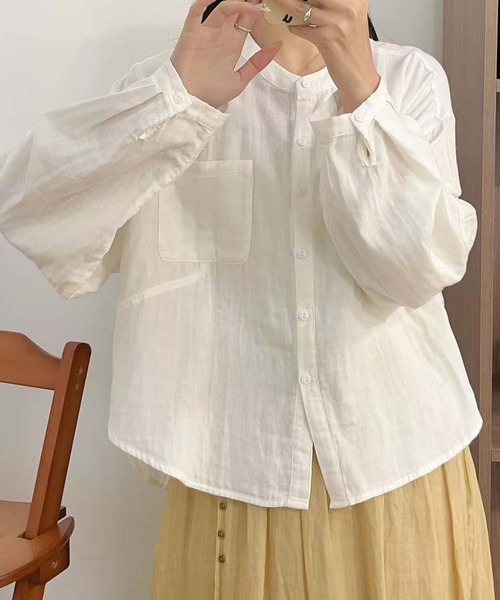 aimoha(アイモハ)の「コットンラウンドカラールーズシャツ(シャツ/ブラウス・レディース・ホワイト/グリーン/スモークピンク・FREE)」の7枚目の写真