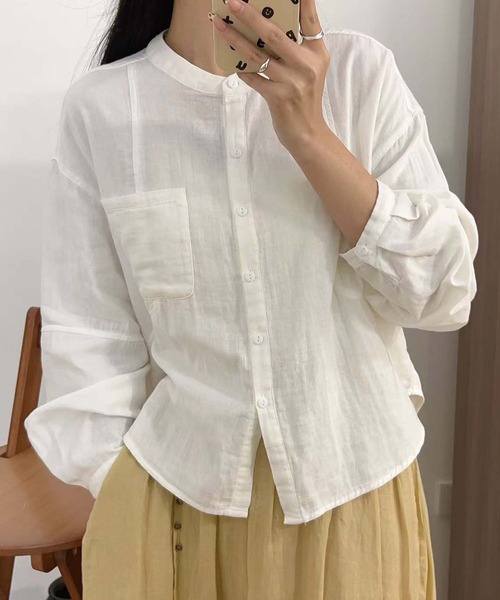 aimoha(アイモハ)の「コットンラウンドカラールーズシャツ(シャツ/ブラウス・レディース・ホワイト/グリーン/スモークピンク・FREE)」の11枚目の写真