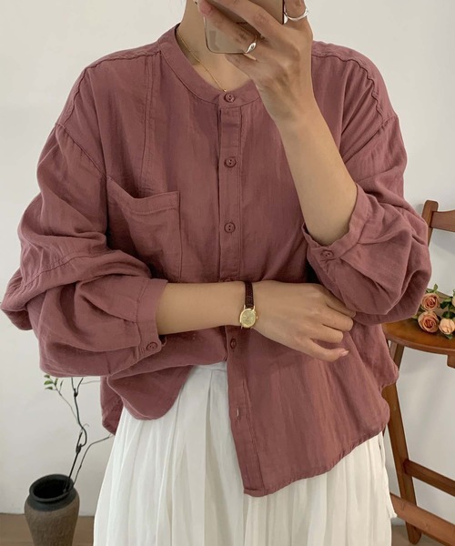 aimoha(アイモハ)の「コットンラウンドカラールーズシャツ(シャツ/ブラウス・レディース・ホワイト/グリーン/スモークピンク・FREE)」の12枚目の写真