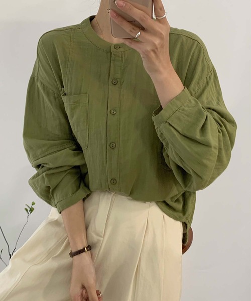 aimoha(アイモハ)の「コットンラウンドカラールーズシャツ(シャツ/ブラウス・レディース・ホワイト/グリーン/スモークピンク・FREE)」の13枚目の写真