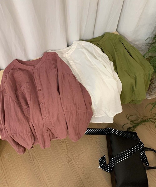 aimoha(アイモハ)の「コットンラウンドカラールーズシャツ(シャツ/ブラウス・レディース・ホワイト/グリーン/スモークピンク・FREE)」の15枚目の写真