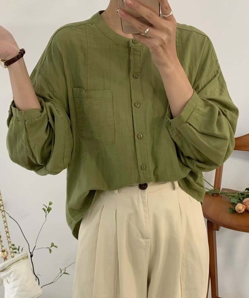 aimoha(アイモハ)の「コットンラウンドカラールーズシャツ(シャツ/ブラウス・レディース・ホワイト/グリーン/スモークピンク・FREE)」の20枚目の写真
