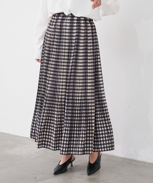 Jena espace merveilleux（ジェナ　エスパスメルヴェイユ）の「プリーツチェックスカート（スカート・レディース・グレー/ブラック/ベージュ・FREE）」の2枚目の写真