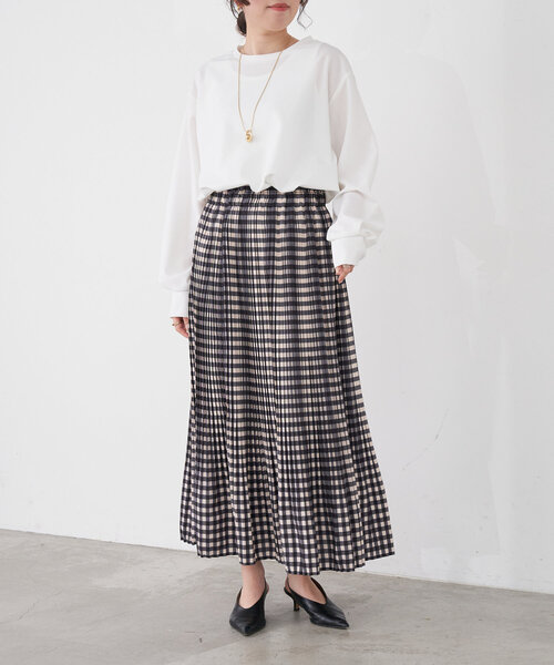 Jena espace merveilleux（ジェナ　エスパスメルヴェイユ）の「プリーツチェックスカート（スカート・レディース・グレー/ブラック/ベージュ・FREE）」の4枚目の写真