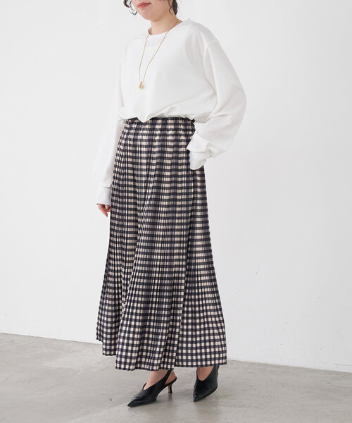 Jena espace merveilleux（ジェナ　エスパスメルヴェイユ）の「プリーツチェックスカート（スカート・レディース・グレー/ブラック/ベージュ・FREE）」の5枚目の写真