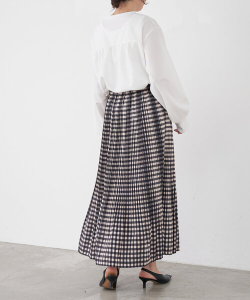 Jena espace merveilleux（ジェナ　エスパスメルヴェイユ）の「プリーツチェックスカート（スカート・レディース・グレー/ブラック/ベージュ・FREE）」の6枚目の写真