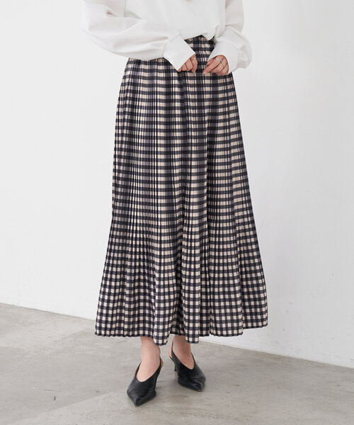 Jena espace merveilleux（ジェナ　エスパスメルヴェイユ）の「プリーツチェックスカート（スカート・レディース・グレー/ブラック/ベージュ・FREE）」の7枚目の写真
