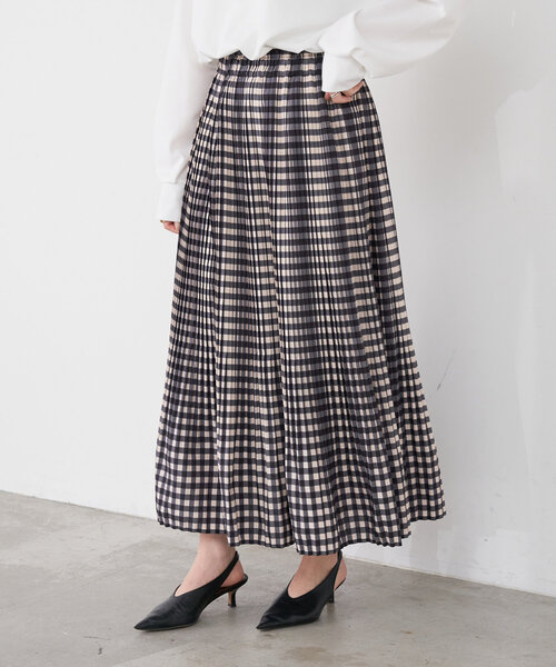 Jena espace merveilleux（ジェナ　エスパスメルヴェイユ）の「プリーツチェックスカート（スカート・レディース・グレー/ブラック/ベージュ・FREE）」の8枚目の写真