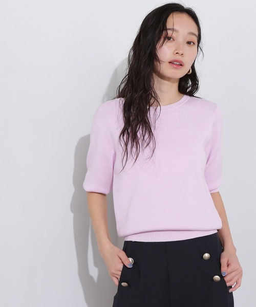 N.（N. Natural Beauty Basic）（エヌエヌナチュラルビューティーベーシック）の「総針クルーネック五分袖ニット（ニット/セーター・レディース・ブルー/オフホワイト/チャコールグレー/ピンク・MEDIUM）」の4枚目の写真