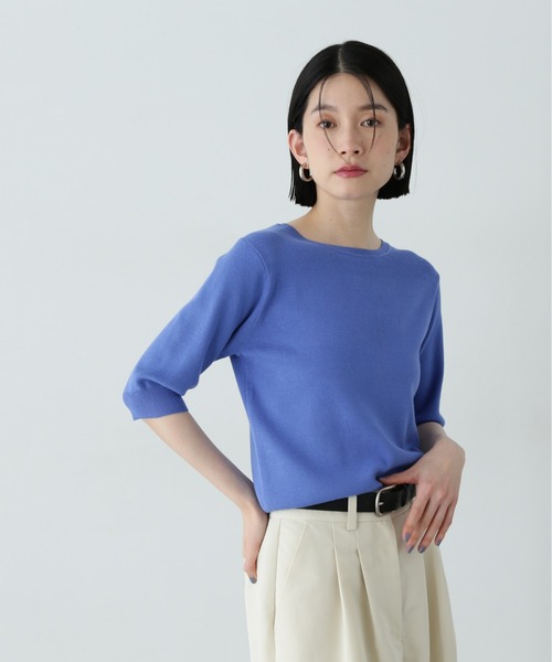 N.（N. Natural Beauty Basic）（エヌエヌナチュラルビューティーベーシック）の「総針クルーネック五分袖ニット（ニット/セーター・レディース・ブルー/オフホワイト/チャコールグレー/ピンク・MEDIUM）」の22枚目の写真