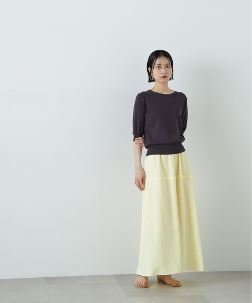 N.（N. Natural Beauty Basic）（エヌエヌナチュラルビューティーベーシック）の「総針クルーネック五分袖ニット（ニット/セーター・レディース・ブルー/オフホワイト/チャコールグレー/ピンク・MEDIUM）」の16枚目の写真