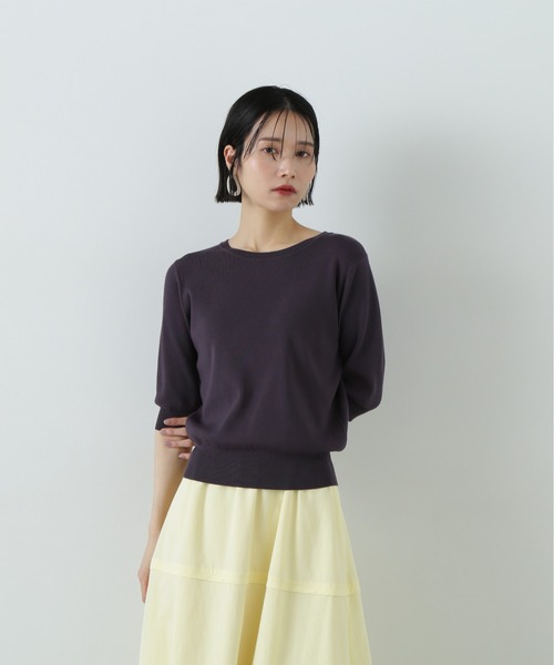 N.（N. Natural Beauty Basic）（エヌエヌナチュラルビューティーベーシック）の「総針クルーネック五分袖ニット（ニット/セーター・レディース・ブルー/オフホワイト/チャコールグレー/ピンク・MEDIUM）」の17枚目の写真