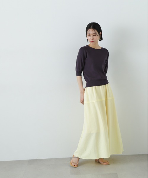 N.（N. Natural Beauty Basic）（エヌエヌナチュラルビューティーベーシック）の「総針クルーネック五分袖ニット（ニット/セーター・レディース・ブルー/オフホワイト/チャコールグレー/ピンク・MEDIUM）」の18枚目の写真