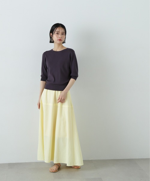 N.（N. Natural Beauty Basic）（エヌエヌナチュラルビューティーベーシック）の「総針クルーネック五分袖ニット（ニット/セーター・レディース・ブルー/オフホワイト/チャコールグレー/ピンク・MEDIUM）」の19枚目の写真