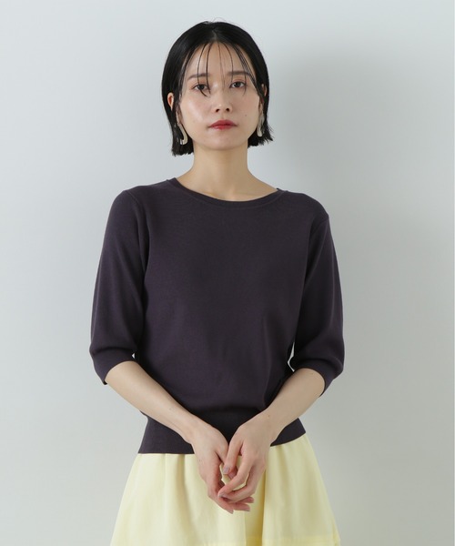 N.（N. Natural Beauty Basic）（エヌエヌナチュラルビューティーベーシック）の「総針クルーネック五分袖ニット（ニット/セーター・レディース・ブルー/オフホワイト/チャコールグレー/ピンク・MEDIUM）」の20枚目の写真