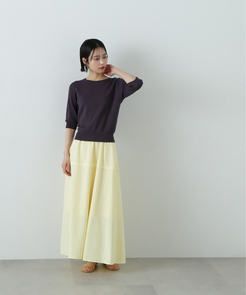 N.（N. Natural Beauty Basic）（エヌエヌナチュラルビューティーベーシック）の「総針クルーネック五分袖ニット（ニット/セーター・レディース・ブルー/オフホワイト/チャコールグレー/ピンク・MEDIUM）」の21枚目の写真