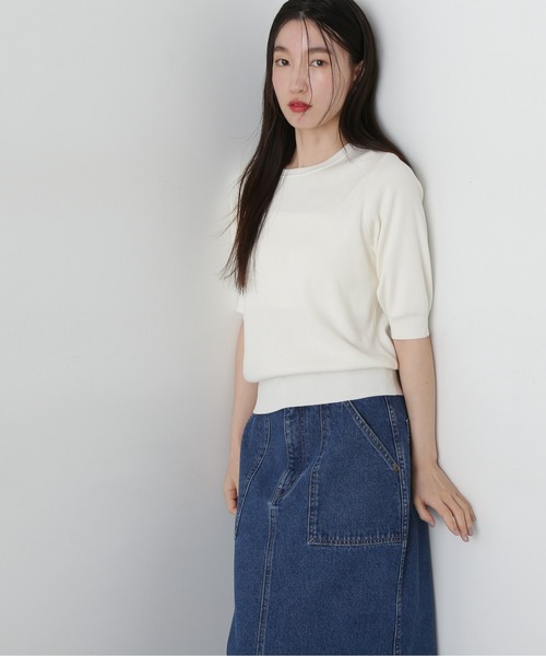 N.（N. Natural Beauty Basic）（エヌエヌナチュラルビューティーベーシック）の「総針クルーネック五分袖ニット（ニット/セーター・レディース・ブルー/オフホワイト/チャコールグレー/ピンク・MEDIUM）」の9枚目の写真