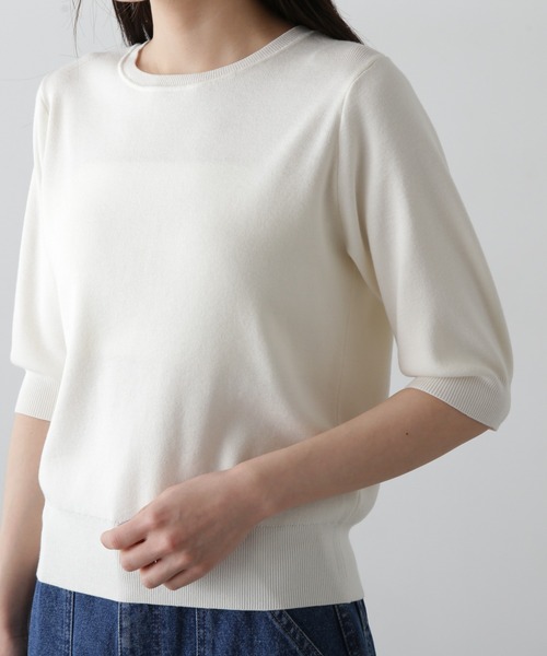 N.（N. Natural Beauty Basic）（エヌエヌナチュラルビューティーベーシック）の「総針クルーネック五分袖ニット（ニット/セーター・レディース・ブルー/オフホワイト/チャコールグレー/ピンク・MEDIUM）」の14枚目の写真