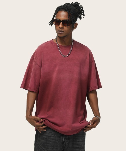 Ressaca（レサーカ）の「オーバーサイズユーズド加工無地Tシャツ（Tシャツ/カットソー・メンズ・ブラック/ホワイト/ブルー/パープル/グリーン/ピンク/カーキ/グレー・M/L/XL）」の7枚目の写真