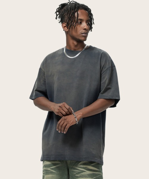 Ressaca（レサーカ）の「オーバーサイズユーズド加工無地Tシャツ（Tシャツ/カットソー・メンズ・ブラック/ホワイト/ブルー/パープル/グリーン/ピンク/カーキ/グレー・M/L/XL）」の6枚目の写真