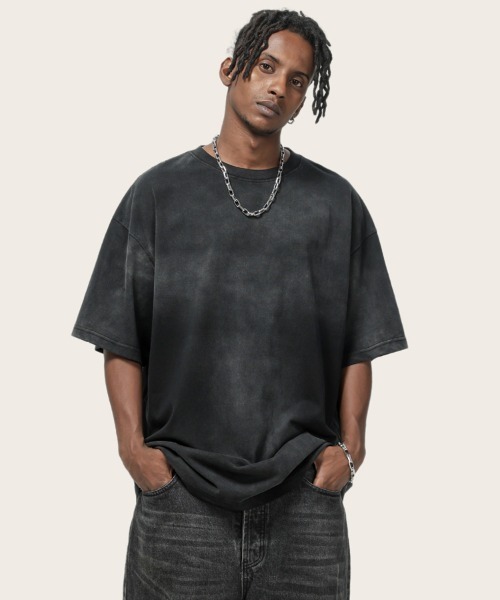 Ressaca（レサーカ）の「オーバーサイズユーズド加工無地Tシャツ（Tシャツ/カットソー・メンズ・ブラック/ホワイト/ブルー/パープル/グリーン/ピンク/カーキ/グレー・M/L/XL）」の9枚目の写真