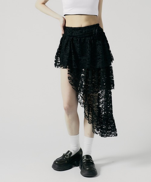 Chick（チック）の「Asymmetry Lace Skirt / アシンメトリーレーススカート（スカート・レディース・ブラック・S/M）」の8枚目の写真
