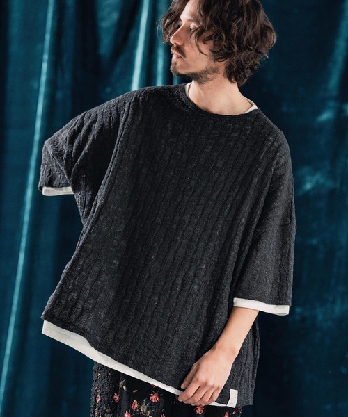 ANGENEHM（アンゲネーム）の「mt9526-Sheer fabric real layered oversized T-shirt Tシャツ（Tシャツ/カットソー・メンズ・ブラック×ホワイト/ブラウン系その他・S/M/L）」の3枚目の写真