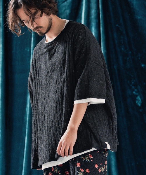 ANGENEHM（アンゲネーム）の「mt9526-Sheer fabric real layered oversized T-shirt Tシャツ（Tシャツ/カットソー・メンズ・ブラック×ホワイト/ブラウン系その他・S/M/L）」の4枚目の写真