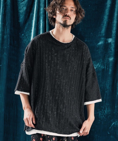 ANGENEHM（アンゲネーム）の「mt9526-Sheer fabric real layered oversized T-shirt Tシャツ（Tシャツ/カットソー・メンズ・ブラック×ホワイト/ブラウン系その他・S/M/L）」の5枚目の写真