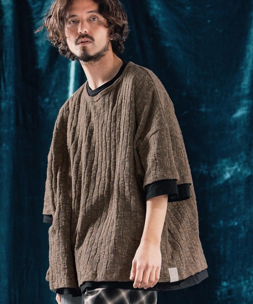 ANGENEHM（アンゲネーム）の「mt9526-Sheer fabric real layered oversized T-shirt Tシャツ（Tシャツ/カットソー・メンズ・ブラック×ホワイト/ブラウン系その他・S/M/L）」の9枚目の写真