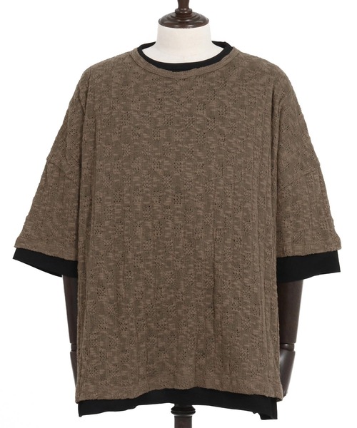 ANGENEHM（アンゲネーム）の「mt9526-Sheer fabric real layered oversized T-shirt Tシャツ（Tシャツ/カットソー・メンズ・ブラック×ホワイト/ブラウン系その他・S/M/L）」の14枚目の写真
