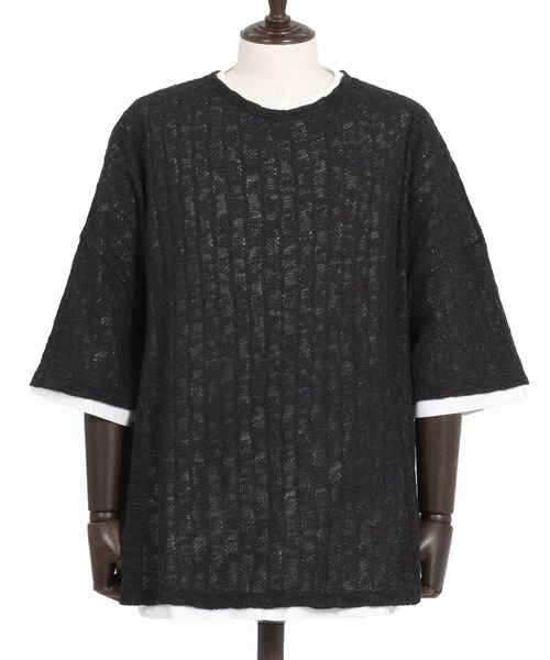 ANGENEHM（アンゲネーム）の「mt9526-Sheer fabric real layered oversized T-shirt Tシャツ（Tシャツ/カットソー・メンズ・ブラック×ホワイト/ブラウン系その他・S/M/L）」の16枚目の写真