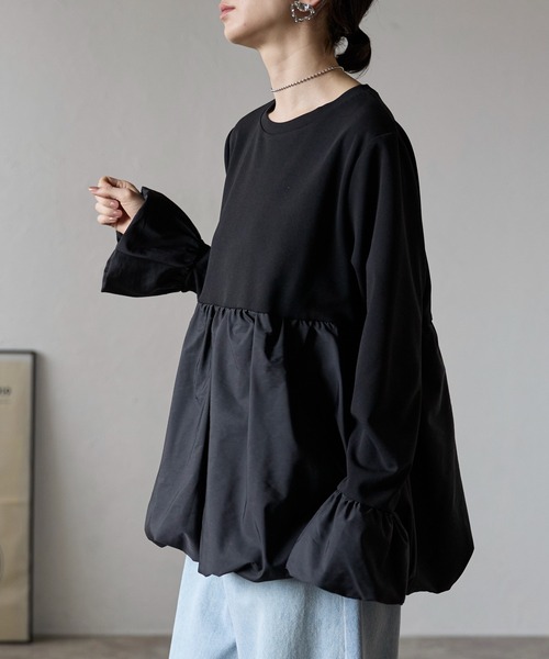 each(イーチ)の「ナイロン切替裾バルーンペプラムプルオーバー(Tシャツ/カットソー・レディース・ブラック/ホワイト/サックスブルー・FREE)」の18枚目の写真