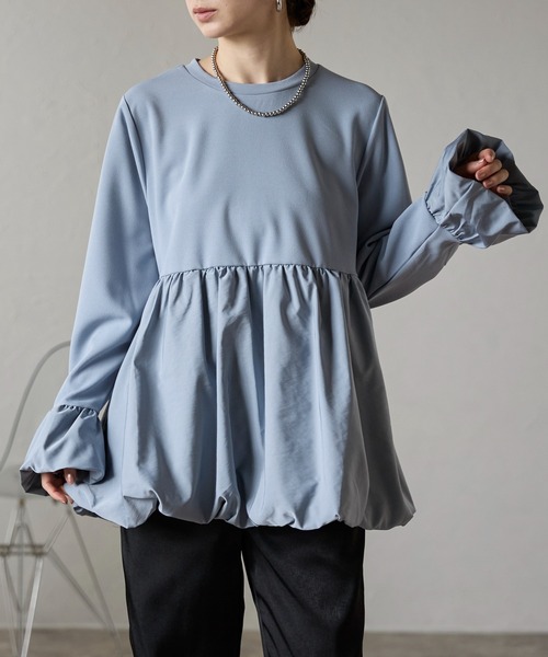 each(イーチ)の「ナイロン切替裾バルーンペプラムプルオーバー(Tシャツ/カットソー・レディース・ブラック/ホワイト/サックスブルー・FREE)」の15枚目の写真