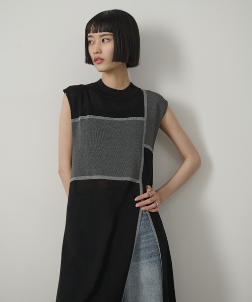 AIC.（エーアイシー）の「ディープスリットシアーニットワンピース（ワンピース・レディース・ブラウン/ブラック・FREE）」の13枚目の写真