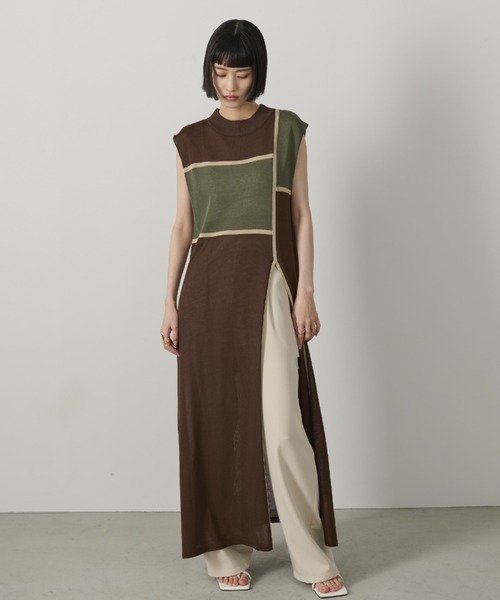 AIC.（エーアイシー）の「ディープスリットシアーニットワンピース（ワンピース・レディース・ブラウン/ブラック・FREE）」の18枚目の写真