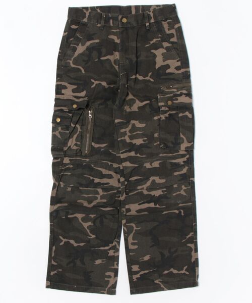 セール】【Bk】カモフラージュ迷彩 ワイドカーゴパンツ（カーゴパンツ