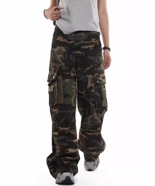 ARCHIVER（アーカイバ）の「【Bk】カモフラージュ迷彩　ワイドカーゴパンツ（カーゴパンツ・レディース・カモフラージュ・LARGE/MEDIUM）」の3枚目の写真