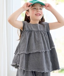 【綿100%】アシメ フリル デニムブラウス