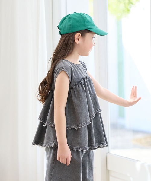 Piet（ピエット）の「【綿100%】アシメ フリル デニムブラウス（シャツ/ブラウス・キッズ・グレー/サックスブルー・100/110/130/120）」の5枚目の写真