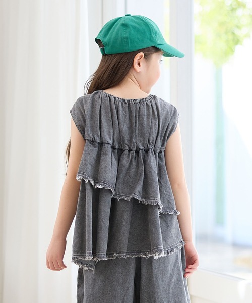 Piet（ピエット）の「【綿100%】アシメ フリル デニムブラウス（シャツ/ブラウス・キッズ・グレー/サックスブルー・100/110/130/120）」の14枚目の写真