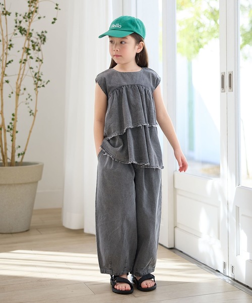 Piet（ピエット）の「【綿100%】アシメ フリル デニムブラウス（シャツ/ブラウス・キッズ・グレー/サックスブルー・100/110/130/120）」の4枚目の写真