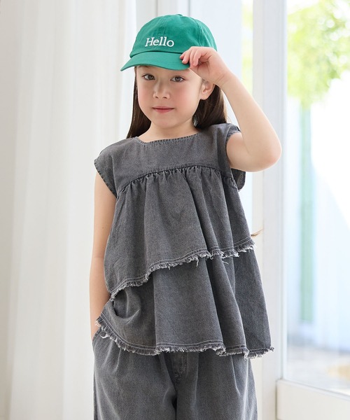 Piet（ピエット）の「【綿100%】アシメ フリル デニムブラウス（シャツ/ブラウス・キッズ・グレー/サックスブルー・100/110/130/120）」の11枚目の写真