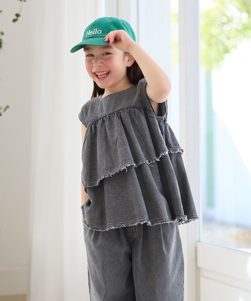 Piet（ピエット）の「【綿100%】アシメ フリル デニムブラウス（シャツ/ブラウス・キッズ・グレー/サックスブルー・100/110/130/120）」の13枚目の写真