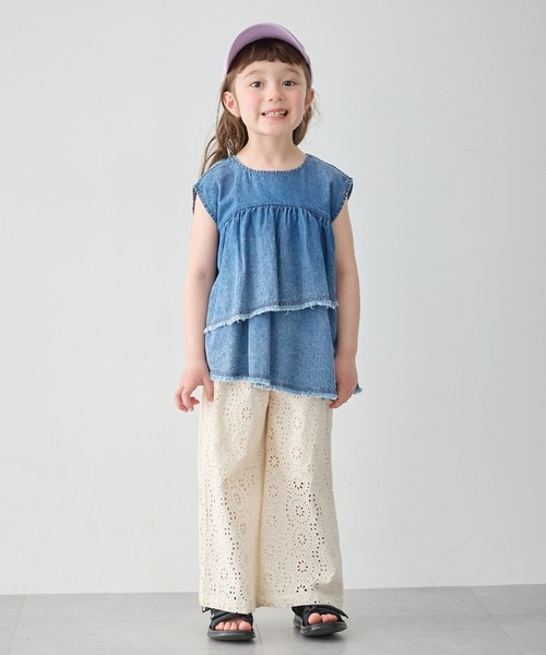 Piet（ピエット）の「【綿100%】アシメ フリル デニムブラウス（シャツ/ブラウス・キッズ・グレー/サックスブルー・100/110/130/120）」の6枚目の写真